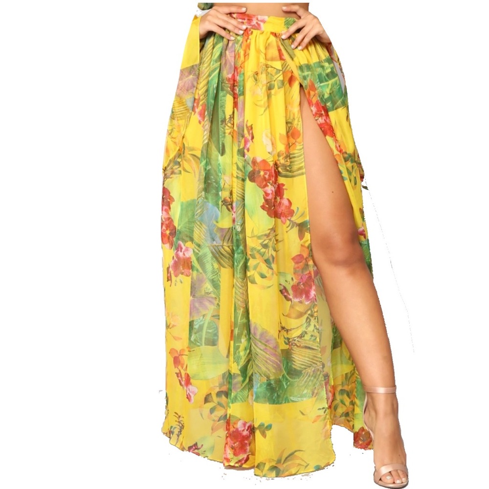 Tropical Maxi Skirt with Thigh Slits Fashion Nova Expression Skirt Small NWT